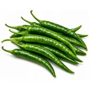 Fresh green chilli pods from Rajasthan - uniform size, vibrant green, export grade
